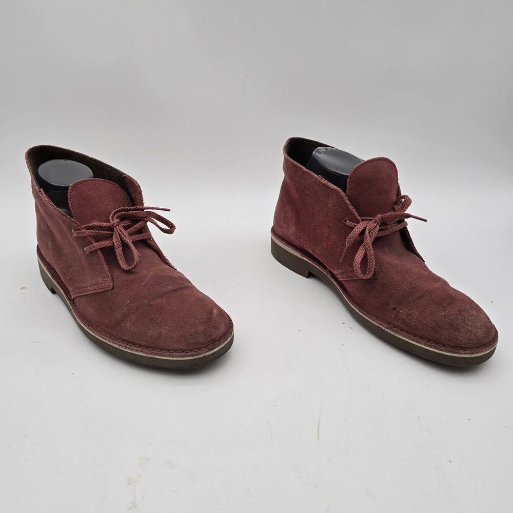 Clarks Boots Mens 9.5 Red Leather Desert Chukka Bootie Lace Up Ankle